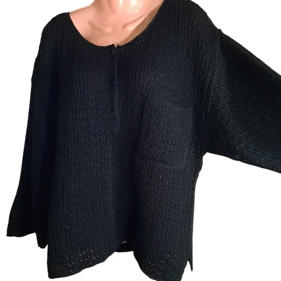 Claude Barthelemy Paris Oversized Sweater S Black 100% Wool Chunky Crochet Knit - Picture 8 of 10